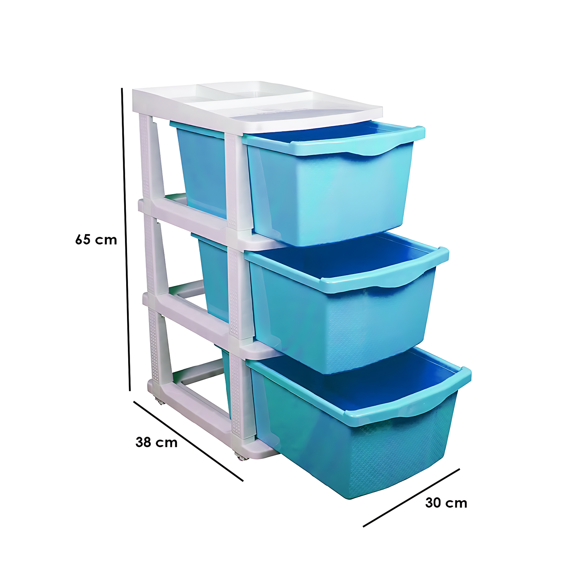 PARASNATH Boxo 3 Layer (Blue) Multi-Purpose Modular Drawer Storage System for Home and Office with Trolley Wheels and Anti-Slip Shoes - PARASNATH