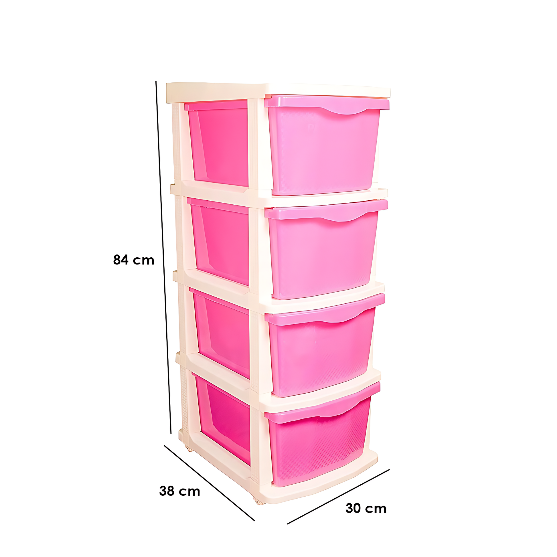 PARASNATH Boxo 4 Layer (Pink) Multi-Purpose Modular Drawer Storage System for Home and Office with Trolley Wheels and Anti-Slip Shoes - PARASNATH