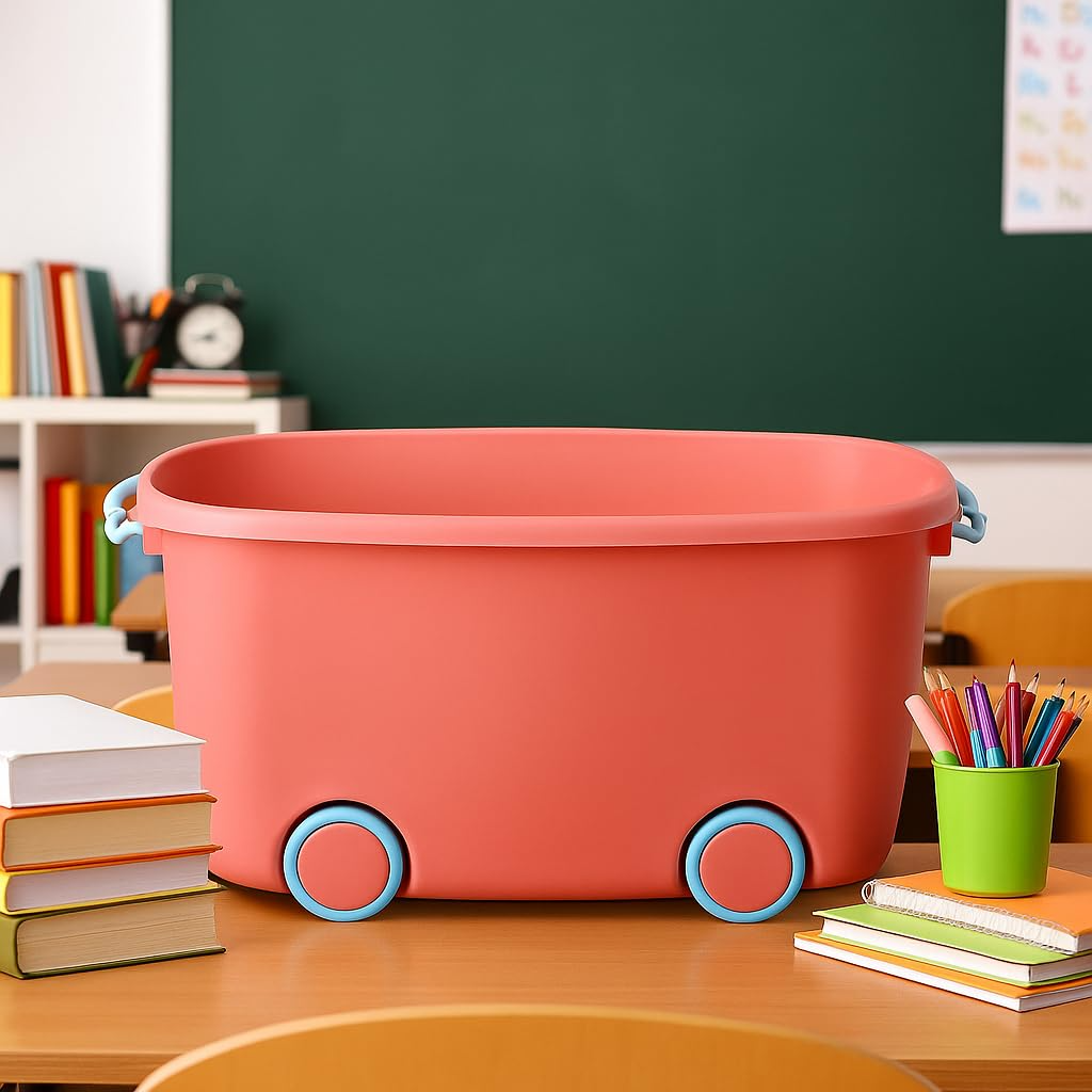 PARASNATH Rolling Storage Container Box (PinkBlue Colour )- 45 Litre Super Large With Wheels Size (59X39X30 cm) - PARASNATH