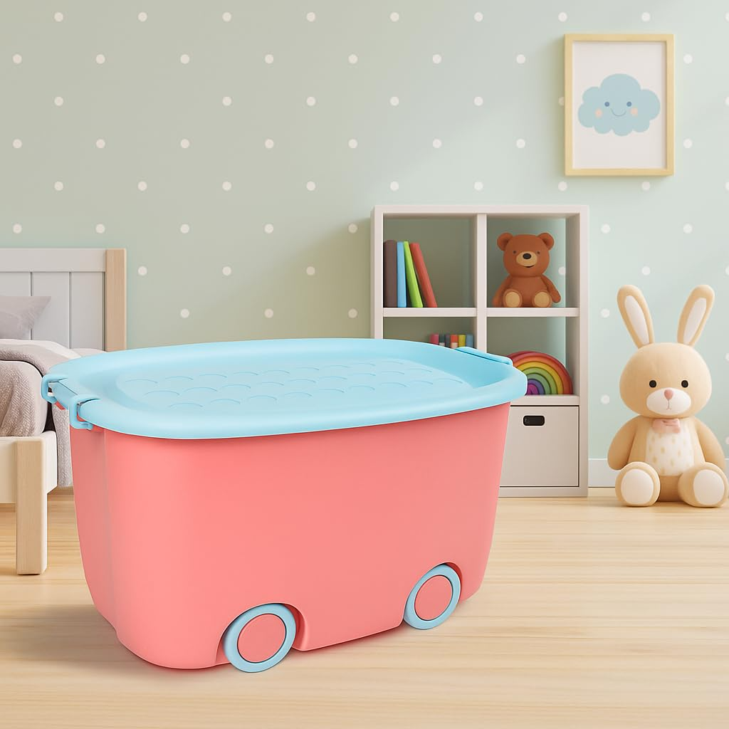 PARASNATH Rolling Storage Container Box (PinkBlue Colour )- 45 Litre Super Large With Wheels Size (59X39X30 cm) - PARASNATH