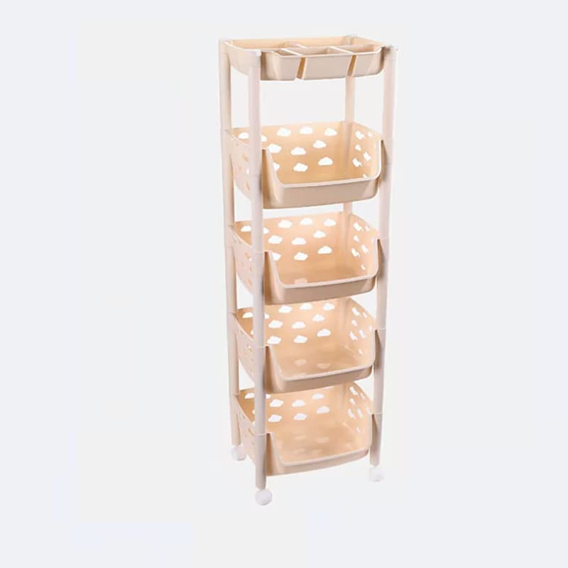 PARASNATH SKEP 4+1 Layer Fruit & Vegetable Basket Trolley Included 1 Dish Box Tray (Ivory Colour) for Home and Kitchen Fruit Basket Storage Rack Organizer Holders kitchen trolley - Made In India - PARASNATH