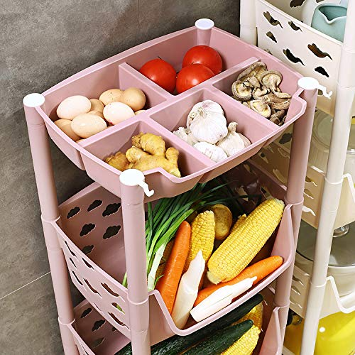 PARASNATH SKEP 4+1 Layer Fruit & Vegetable Basket Trolley Included 1 Dish Box Tray (Ivory Colour) for Home and Kitchen Fruit Basket Storage Rack Organizer Holders kitchen trolley - Made In India - PARASNATH