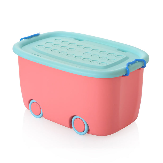 PARASNATH Rolling Storage Container Box (PinkBlue Colour)- 25 Litre Super Large With Wheels Size (50X33X26 cm) - PARASNATH