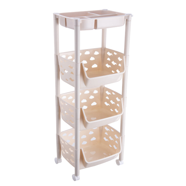 PARASNATH SKEP 3+1 Layer Fruit & Vegetable Basket Trolley Included 1 Dish Box Tray (Ivory Colour) for Home and Kitchen Fruit Basket Storage Rack Organizer Holders kitchen trolley - Made In India - PARASNATH