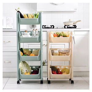 PARASNATH SKEP 4 Layer Basket Fruit & Vegetable Trolley (Ivory Colour) for Home and Kitchen Fruit Basket Storage Rack Organizer Holders kitchen trolley - Made In India - PARASNATH