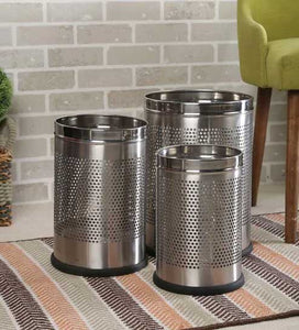 PARASNATH Stainless Steel Perforated Open Dustbin/ Garbage Bin Small, Medium and Large(Silver)- Set of 3 - PARASNATH