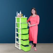 Load image into Gallery viewer, PARASNATH Boxo 6 Layer (Green) Multi-Purpose Modular Drawer Storage System for Home and Office with Trolley Wheels and Anti-Slip Shoes - PARASNATH