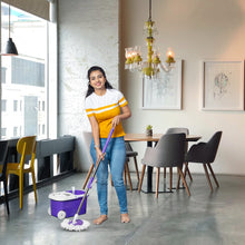 Load image into Gallery viewer, PARASNATH Bucker Square Purple Colour Spin Mop with Big Wheels and Stainless Steel Wringer, Bucket Floor Cleaning and Mopping System,2 Microfiber Refills - PARASNATH