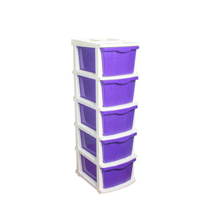 Boxo 5 Layer (Purple) Multi-Purpose Modular Drawer Storage System for Home and Office with Trolley Wheels and Anti-Slip Shoes - PARASNATH