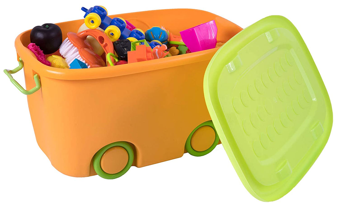 PARASNATH Rolling Storage Container Box (YellowGreen Colour)- 25 Litre Large With Wheels Size (50X33X26 cm) - PARASNATH