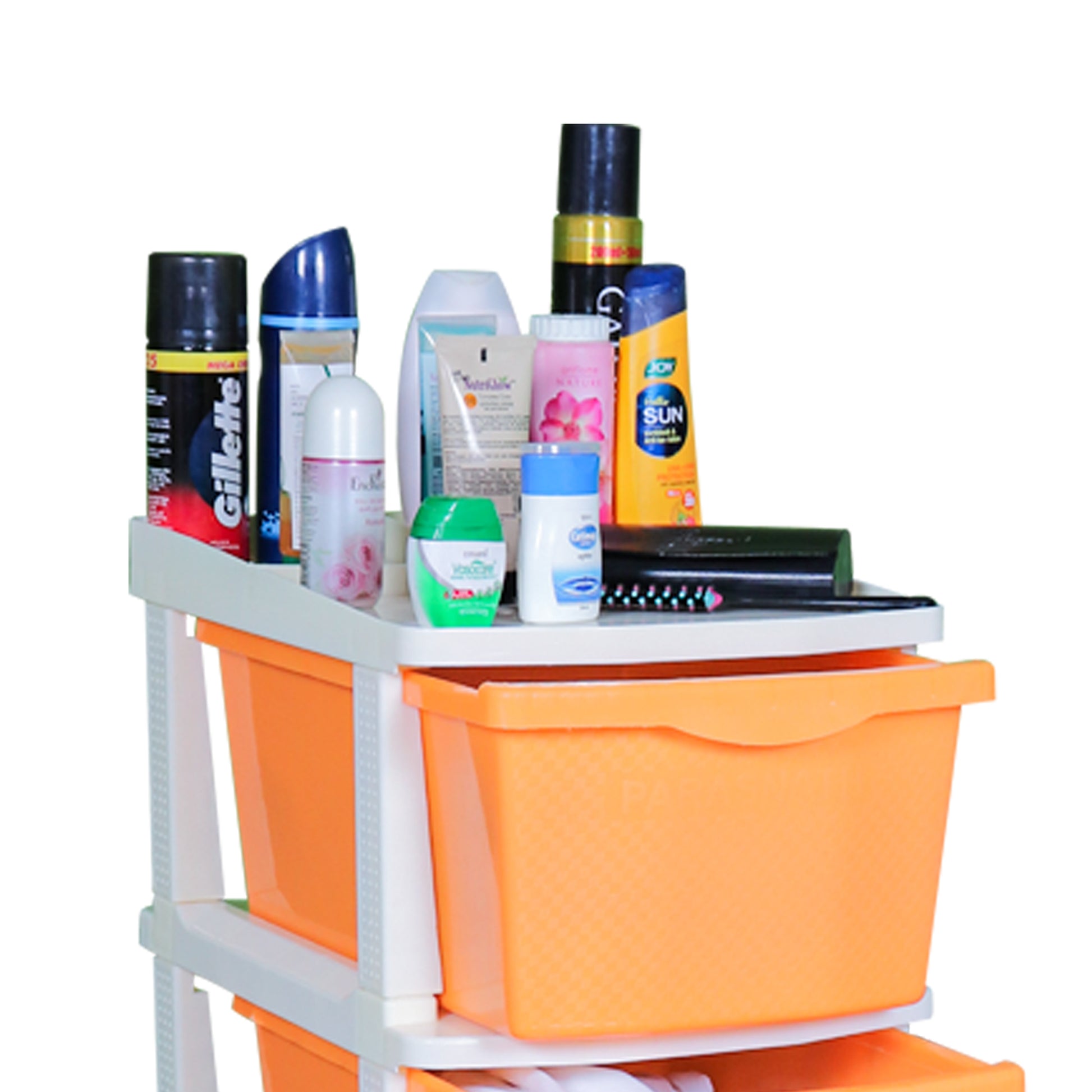 Boxo 5 Layer (Orange) Multi-Purpose Modular Drawer Storage System for Home and Office with Trolley Wheels and Anti-Slip Shoes - PARASNATH