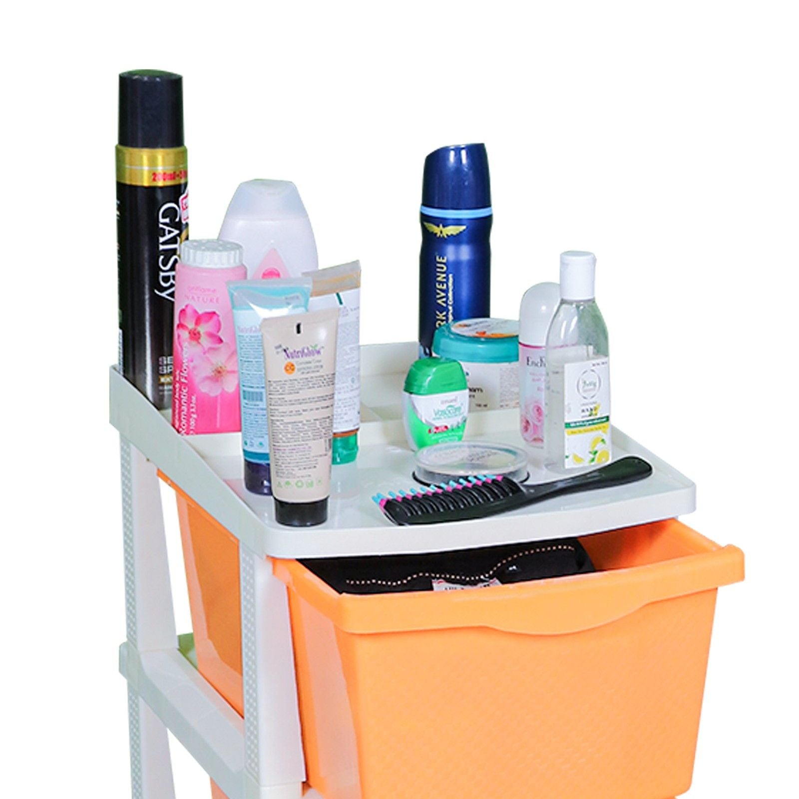 PARASNATH Boxo 3 Layer (Orange) Multi-Purpose Modular Drawer Storage System for Home and Office with Trolley Wheels and Anti-Slip Shoes - PARASNATH