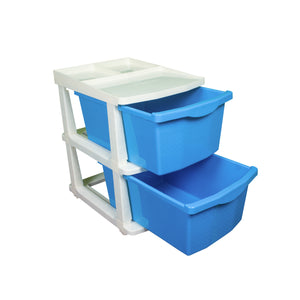 PARASNATH Boxo 2 Layer (Blue) Multi-Purpose Modular Drawer Storage System for Home and Office with Trolley Wheels and Anti-Slip Shoes - PARASNATH