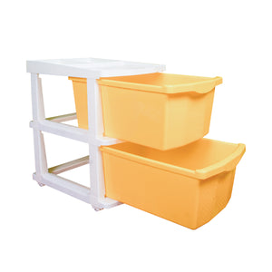 PARASNATH Boxo 2 Layer (Yellow) Multi-Purpose Modular Drawer Storage System for Home and Office with Trolley Wheels and Anti-Slip Shoes - PARASNATH