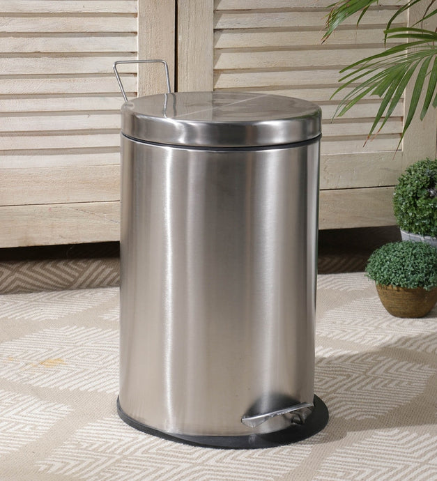 Parasnath Stainless Steel Plain Pedal Dustbin With Plastic Bucket (8''X13''- 7 Liter) - PARASNATH