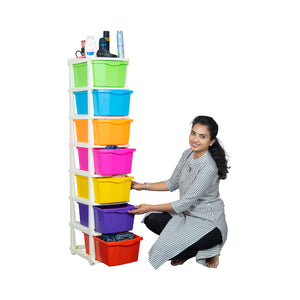 PARASNATH Boxo 7 Layer (Multicolour) Multi-Purpose Modular Drawer Storage System for Home and Office with Trolley Wheels and Anti-Slip Shoes - PARASNATH