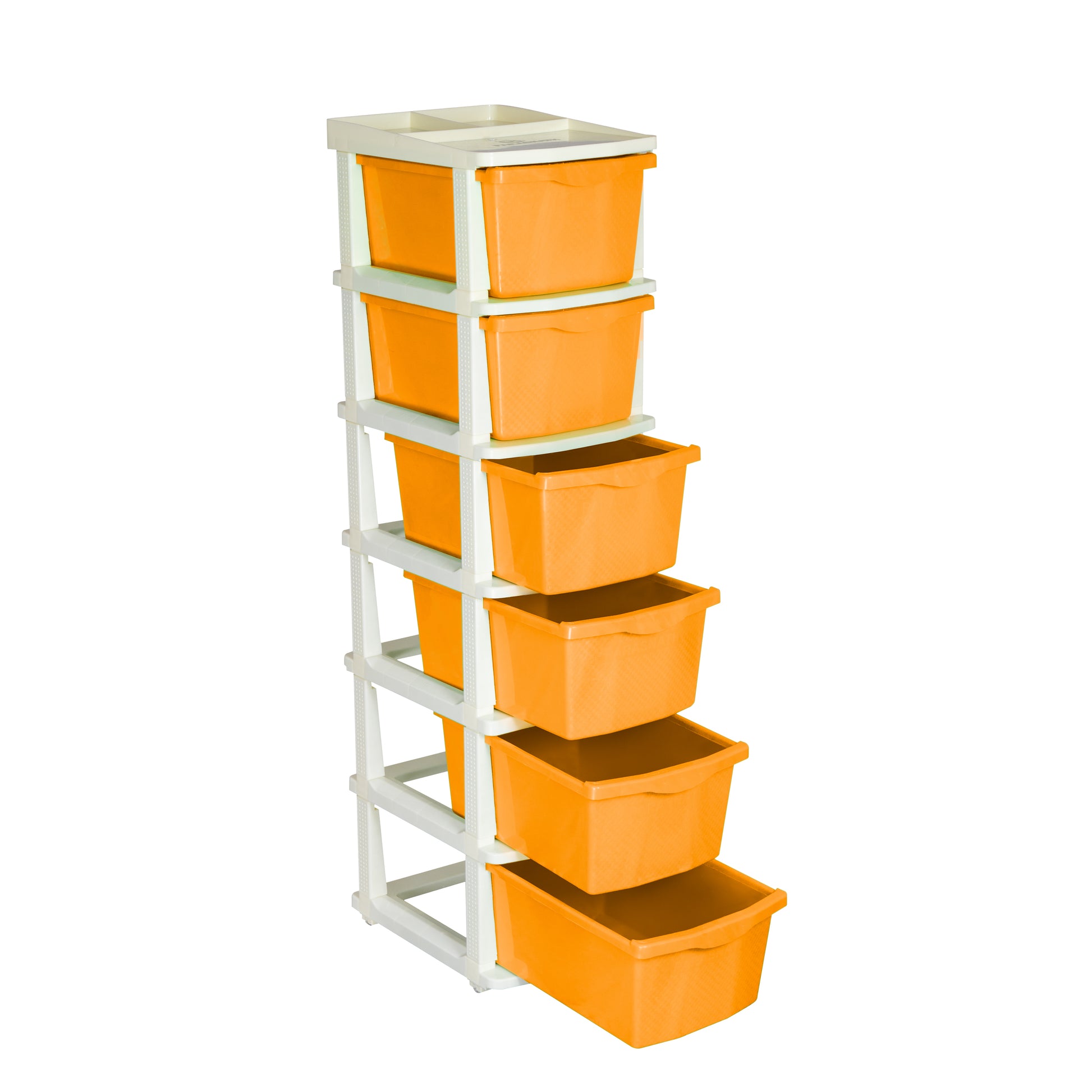 PARASNATH Boxo 6 Layer (Orange) Multi-Purpose Modular Drawer Storage System for Home and Office with Trolley Wheels and Anti-Slip Shoes - PARASNATH