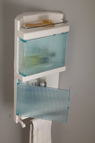 Parasnath King Corner Bathroom Crystal Door Cabinet Shelf with Towel Stand - PARASNATH