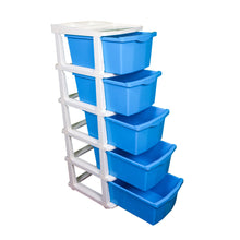 Load image into Gallery viewer, Boxo 5 Layer (Blue) Multi-Purpose Modular Drawer Storage System for Home and Office with Trolley Wheels and Anti-Slip Shoes - PARASNATH
