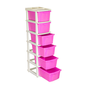 PARASNATH Boxo 6 Layer (Pink) Multi-Purpose Modular Drawer Storage System for Home and Office with Trolley Wheels and Anti-Slip Shoes - PARASNATH