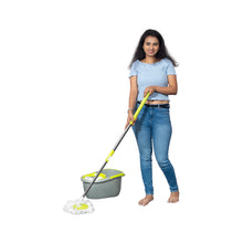 Load image into Gallery viewer, PARASNATH Bucker Oval Gray Lemon Colour Spin Mop with Big Wheels and Stainless Steel Wringer, Bucket Floor Cleaning and Mopping System,2 Microfiber Refills - PARASNATH