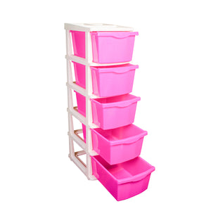 Boxo 5 Layer (Pink) Multi-Purpose Modular Drawer Storage System for Home and Office with Trolley Wheels and Anti-Slip Shoes - PARASNATH