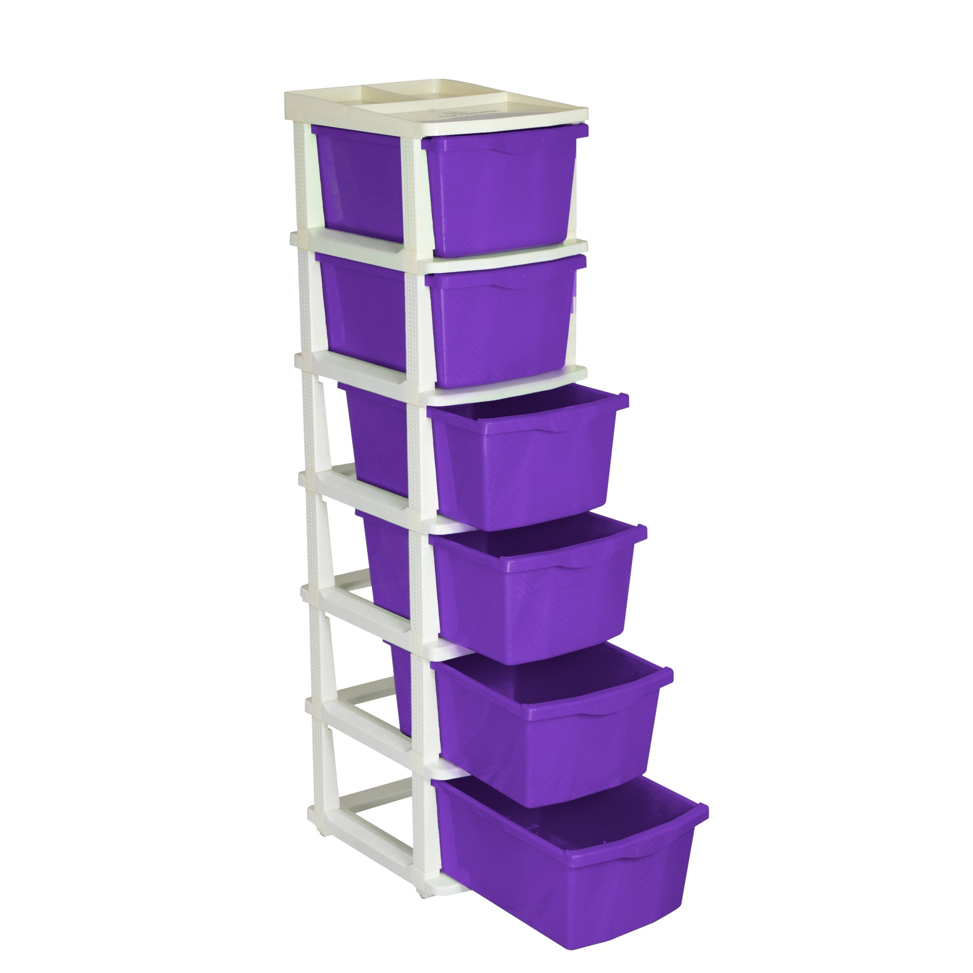 PARASNATH Boxo 6 Layer (Purple) Multi-Purpose Modular Drawer Storage System for Home and Office with Trolley Wheels and Anti-Slip Shoes - PARASNATH