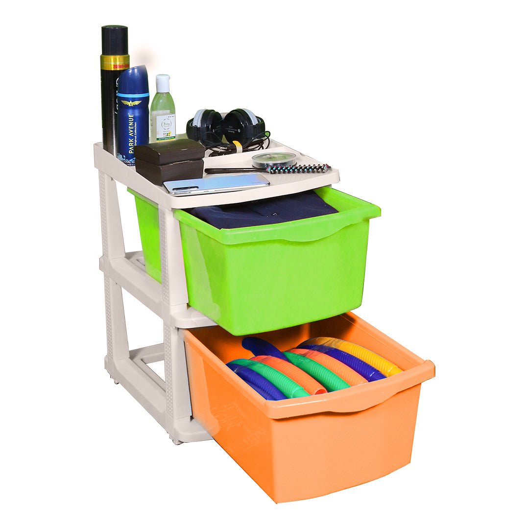 PARASNATH Boxo 2 Layer (Multicolour) Multi-Purpose Modular Drawer Storage System for Home and Office with Trolley Wheels and Anti-Slip Shoes - PARASNATH