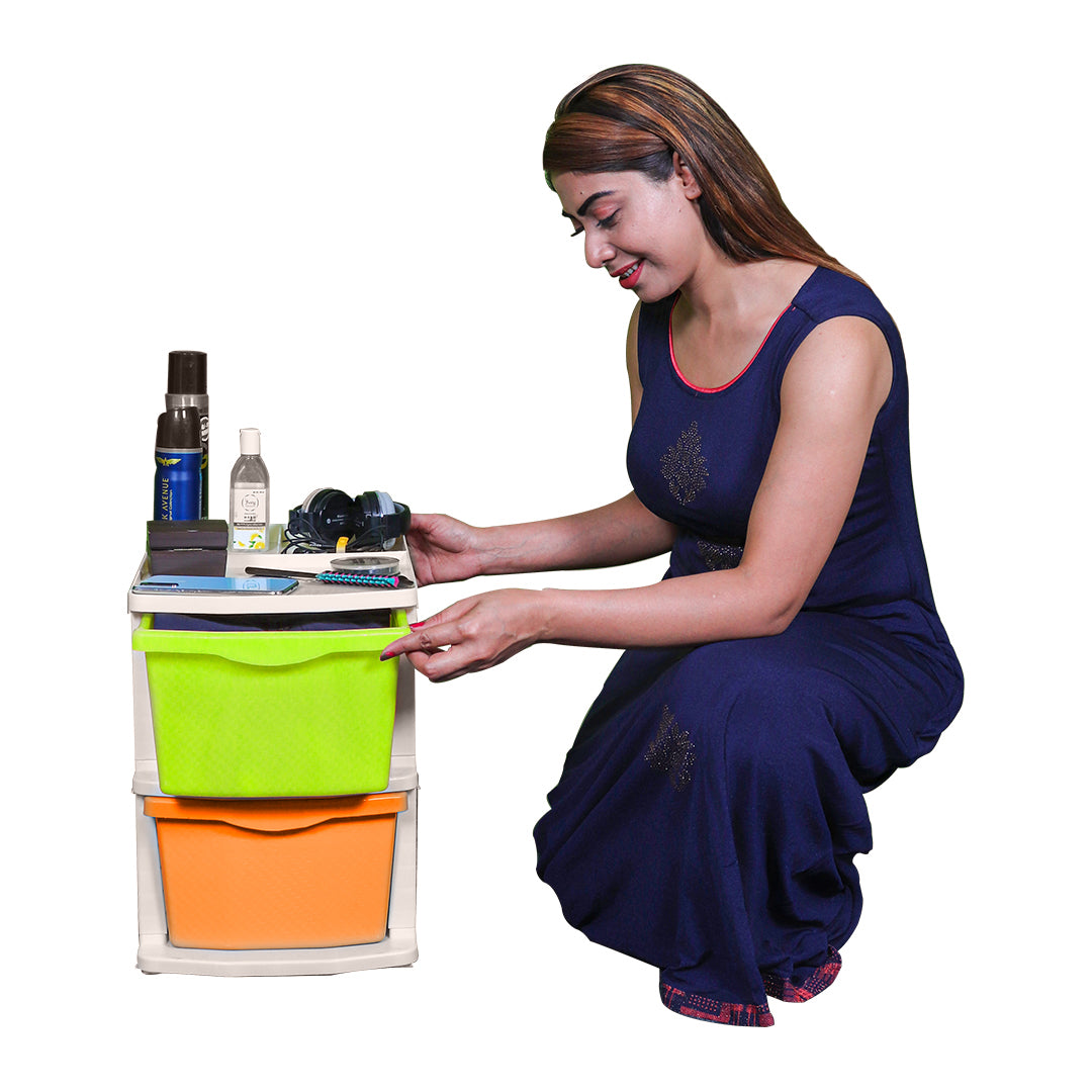 PARASNATH Boxo 2 Layer (Multicolour) Multi-Purpose Modular Drawer Storage System for Home and Office with Trolley Wheels and Anti-Slip Shoes - PARASNATH