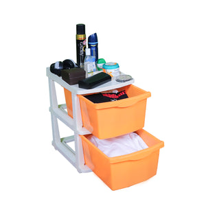 PARASNATH Boxo 2 Layer (Orange) Multi-Purpose Modular Drawer Storage System for Home and Office with Trolley Wheels and Anti-Slip Shoes - PARASNATH