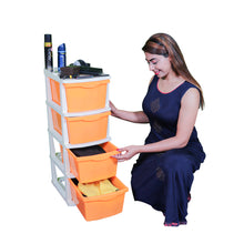 Load image into Gallery viewer, PARASNATH Boxo 4 Layer (Orange) Multi-Purpose Modular Drawer Storage System for Home and Office with Trolley Wheels and Anti-Slip Shoes - PARASNATH