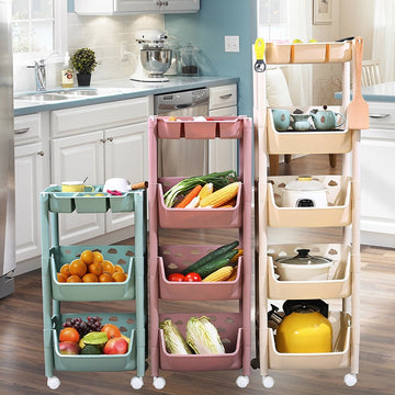 PARASNATH SKEP 4+1 Layer Fruit & Vegetable Basket Trolley Included 1 Dish Box Tray (Ivory Colour) for Home and Kitchen Fruit Basket Storage Rack Organizer Holders kitchen trolley - Made In India - PARASNATH