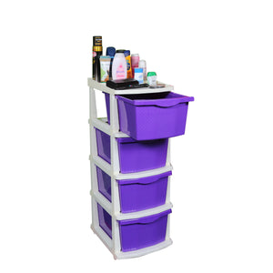 PARASNATH Boxo 4 Layer (Purple) Multi-Purpose Modular Drawer Storage System for Home and Office with Trolley Wheels and Anti-Slip Shoes - PARASNATH