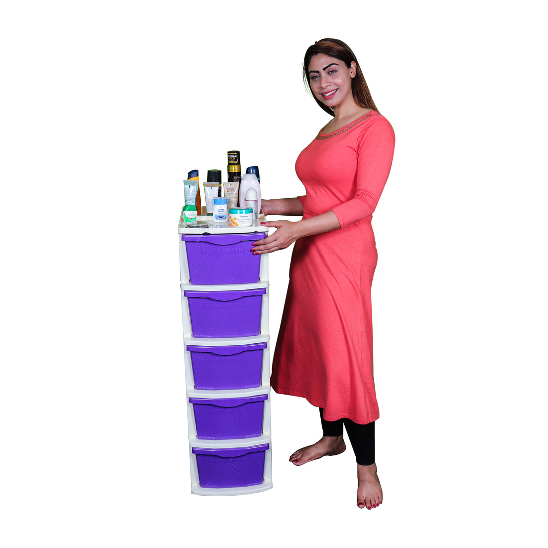 Boxo 5 Layer (Purple) Multi-Purpose Modular Drawer Storage System for Home and Office with Trolley Wheels and Anti-Slip Shoes - PARASNATH