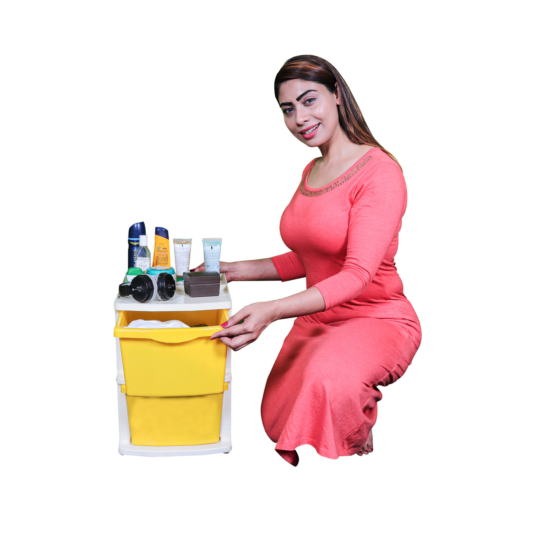 PARASNATH Boxo 2 Layer (Yellow) Multi-Purpose Modular Drawer Storage System for Home and Office with Trolley Wheels and Anti-Slip Shoes - PARASNATH