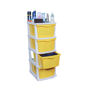 PARASNATH Boxo 4 Layer (Yellow) Multi-Purpose Modular Drawer Storage System for Home and Office with Trolley Wheels and Anti-Slip Shoes - PARASNATH