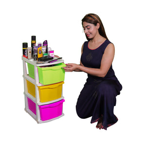 PARASNATH Boxo 3 Layer (Multicolour) Multi-Purpose Modular Drawer Storage System for Home and Office with Trolley Wheels and Anti-Slip Shoes - PARASNATH
