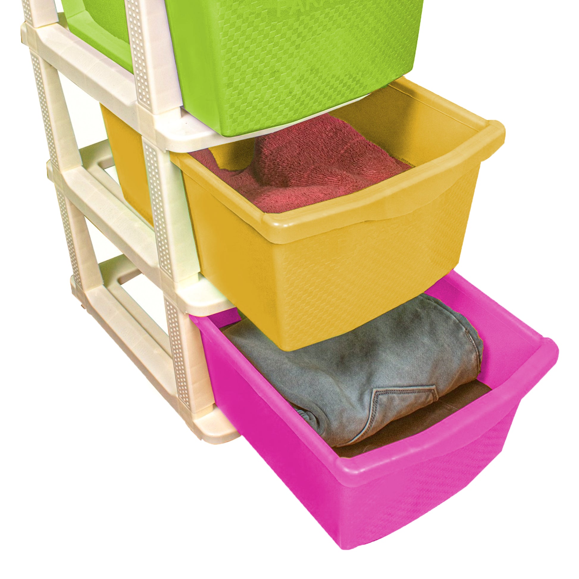 PARASNATH Boxo 3 Layer (Multicolour) Multi-Purpose Modular Drawer Storage System for Home and Office with Trolley Wheels and Anti-Slip Shoes - PARASNATH