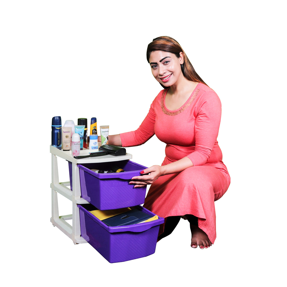 PARASNATH Boxo 2 Layer (Purple) Multi-Purpose Modular Drawer Storage System for Home and Office with Trolley Wheels and Anti-Slip Shoes - PARASNATH