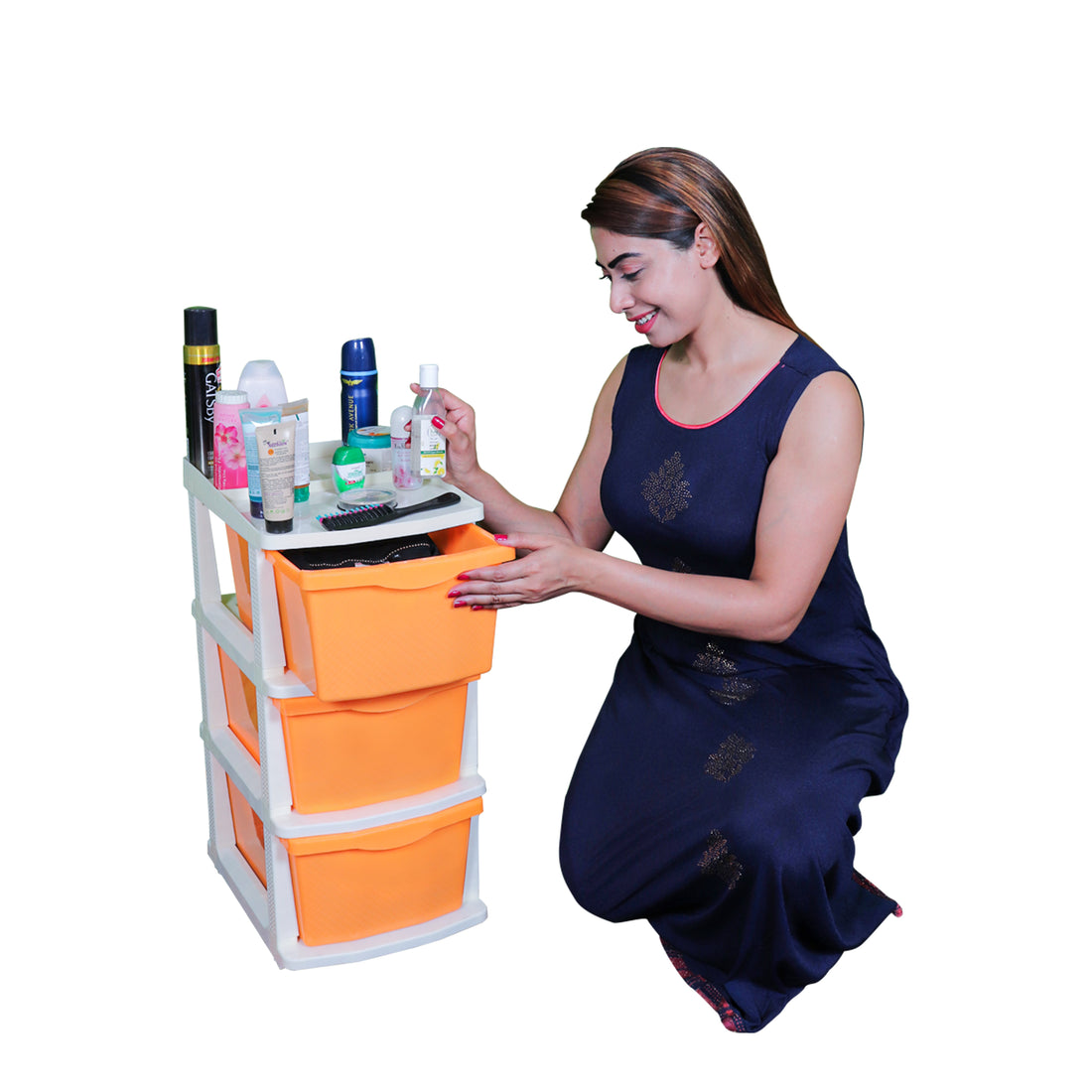 PARASNATH Boxo 3 Layer (Orange) Multi-Purpose Modular Drawer Storage System for Home and Office with Trolley Wheels and Anti-Slip Shoes - PARASNATH