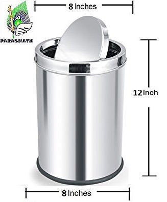 Parasnath Stainless Steel Swing Dustbin, Swing Garbage Bin 10 Litre 8"x12" - PARASNATH