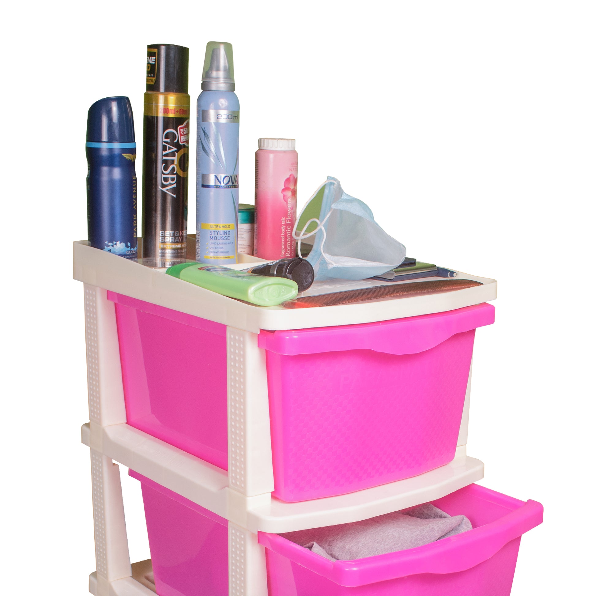 Boxo 5 Layer (Pink) Multi-Purpose Modular Drawer Storage System for Home and Office with Trolley Wheels and Anti-Slip Shoes - PARASNATH