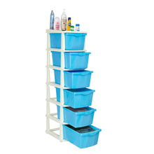 Load image into Gallery viewer, PARASNATH Boxo 6 Layer (Blue) Multi-Purpose Modular Drawer Storage System for Home and Office with Trolley Wheels and Anti-Slip Shoes - PARASNATH