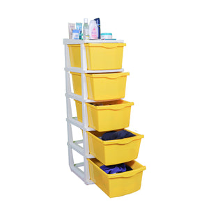 PARASNATH Boxo 5 Layer (Yellow) Multi-Purpose Modular Drawer Storage System for Home and Office with Trolley Wheels and Anti-Slip Shoes - PARASNATH