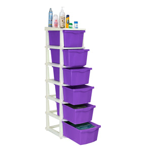 PARASNATH Boxo 6 Layer (Purple) Multi-Purpose Modular Drawer Storage System for Home and Office with Trolley Wheels and Anti-Slip Shoes - PARASNATH