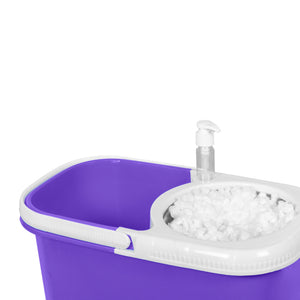 PARASNATH Bucker Square Purple Colour Spin Mop with Big Wheels and Stainless Steel Wringer, Bucket Floor Cleaning and Mopping System,2 Microfiber Refills - PARASNATH