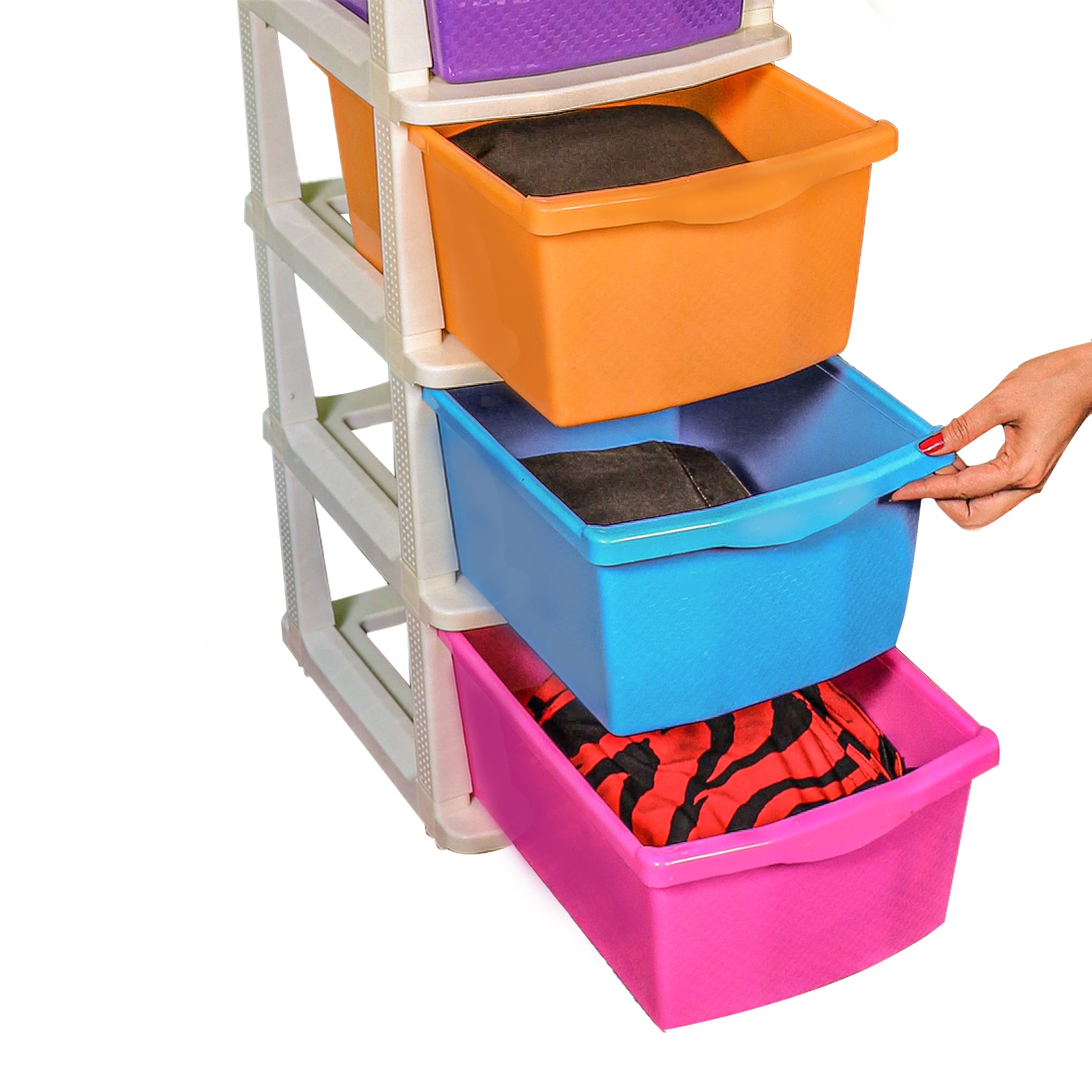 PARASNATH Boxo 6 Layer (Multicolour) Multi-Purpose Modular Drawer Storage System for Home and Office with Trolley Wheels and Anti-Slip Shoes - PARASNATH