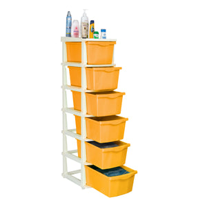 PARASNATH Boxo 6 Layer (Orange) Multi-Purpose Modular Drawer Storage System for Home and Office with Trolley Wheels and Anti-Slip Shoes - PARASNATH