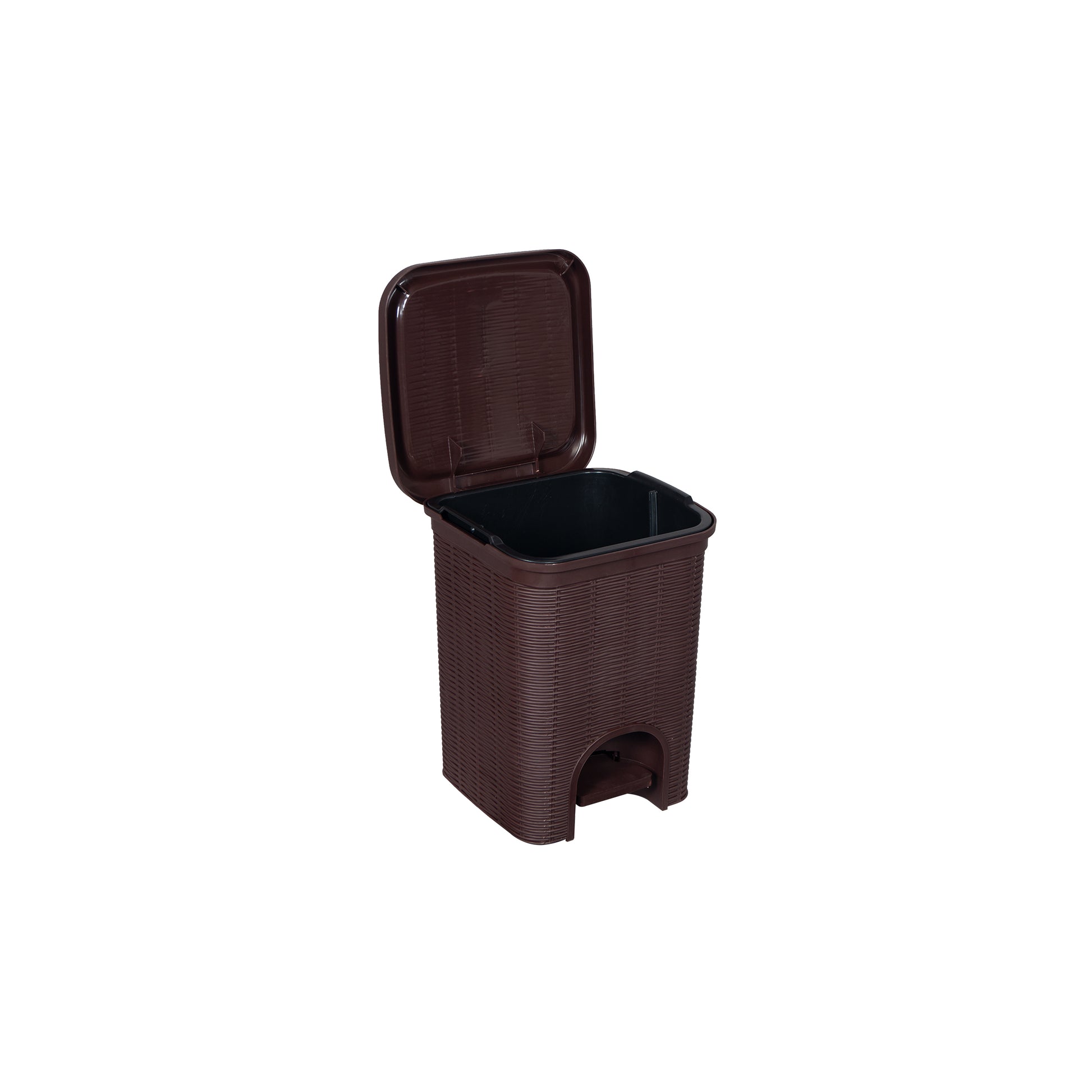 PARASNATH Rattan Design (Brown Colour) Pedal Dustbin 7Litre Modern Light-weight Dustbin for Home and Office Brown Colour - Made In India - Small Size 8 inchX8 inchX11 inch - PARASNATH