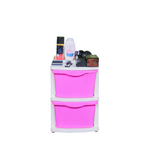PARASNATH Boxo 2 Layer (Pink) Multi-Purpose Modular Drawer Storage System for Home and Office with Trolley Wheels and Anti-Slip Shoes - PARASNATH